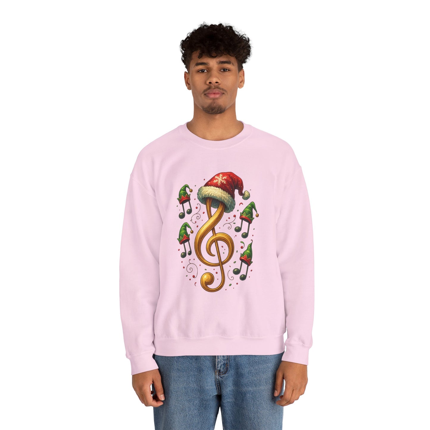 Christmas Music Note Sweatshirt, Holiday Treble Clef Sweater With Santa Hat, Festive Music Lover Gift, Cozy Winter Crewneck Unisex Top