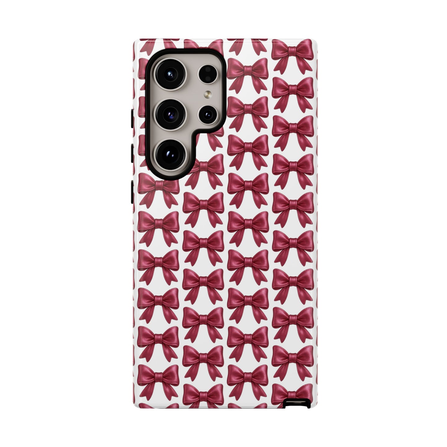Coquette Samsung Case - Burgundy Bow Pattern Phone Cover, Girly Soft Aesthetic Gift, Cute Galaxy Case for Her