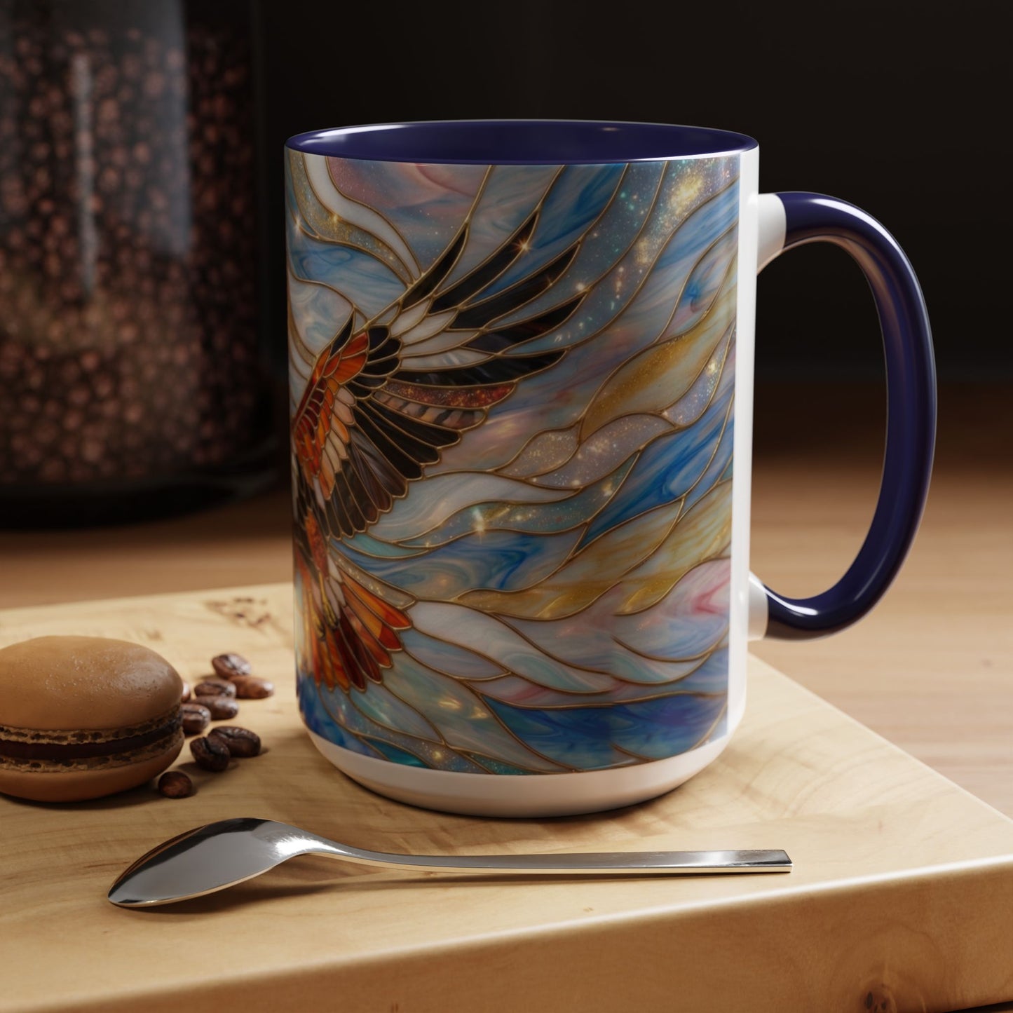 Hawk Coffee Mug, Stained Glass Hawk Mug, Bird of Prey Art Mug, Nature Lover Gift, Unique Ceramic Coffee Cup, 11oz 15oz Wildlife Mug