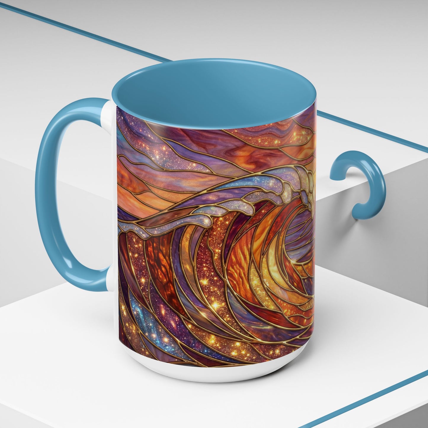 Stained Glass Wave Mug, Ocean Sunset Coffee Cup, Vibrant Beach Art, Sea Lover Gift, Mosaic Tea Cup, Summer Kitchen Decor, Nature Drinkware
