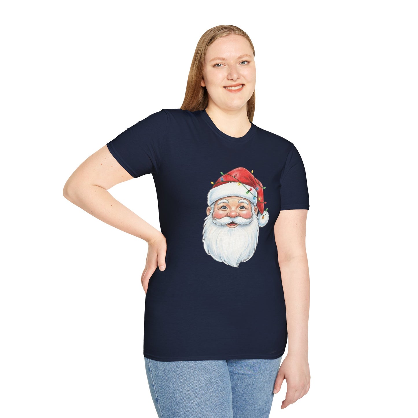 Santa Face Christmas Shirt, Vintage Santa T-Shirt, Santa With Christmas Lights Tee, Cute Christmas Graphic Tee, Holiday Santa Claus Shirt