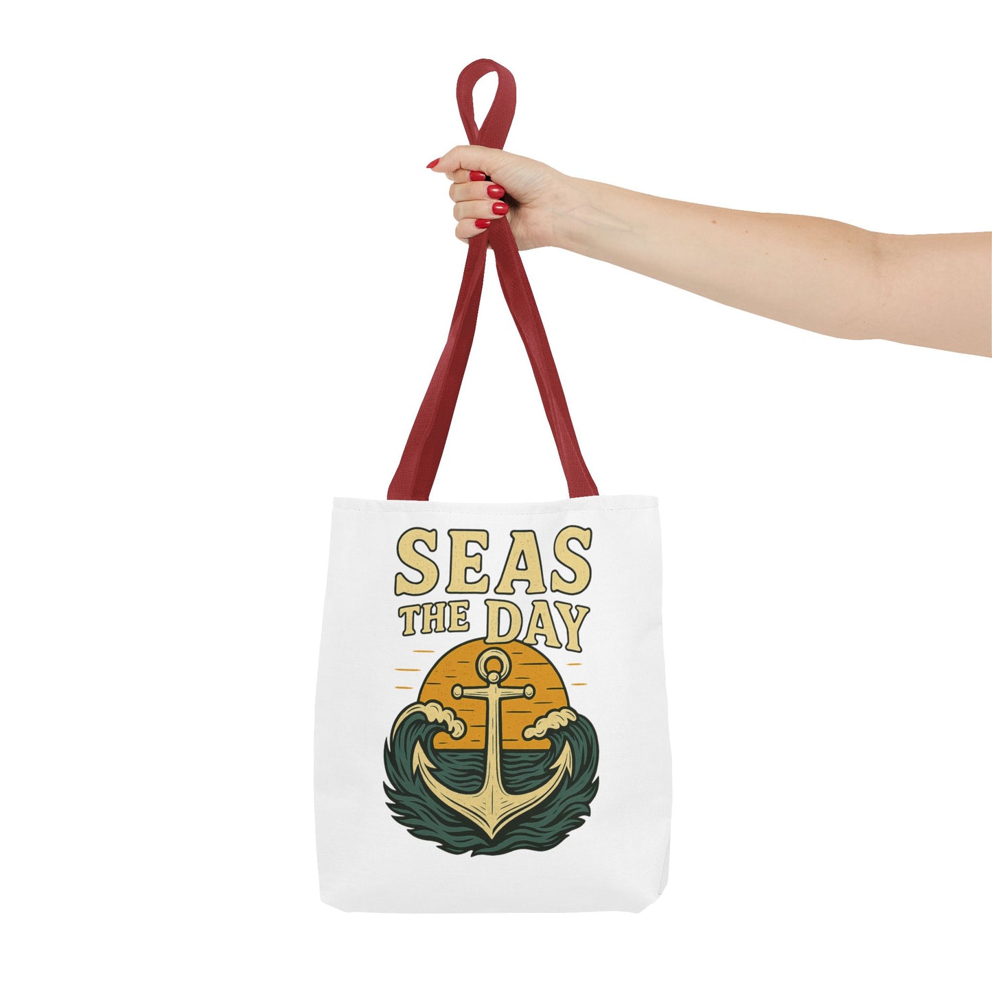 "Seas the Day" Nautical Tote Bag – Funny Beach Quote Canvas Bag with Anchor | Coastal Gift Idea for Summer, Travel, or Daily Use