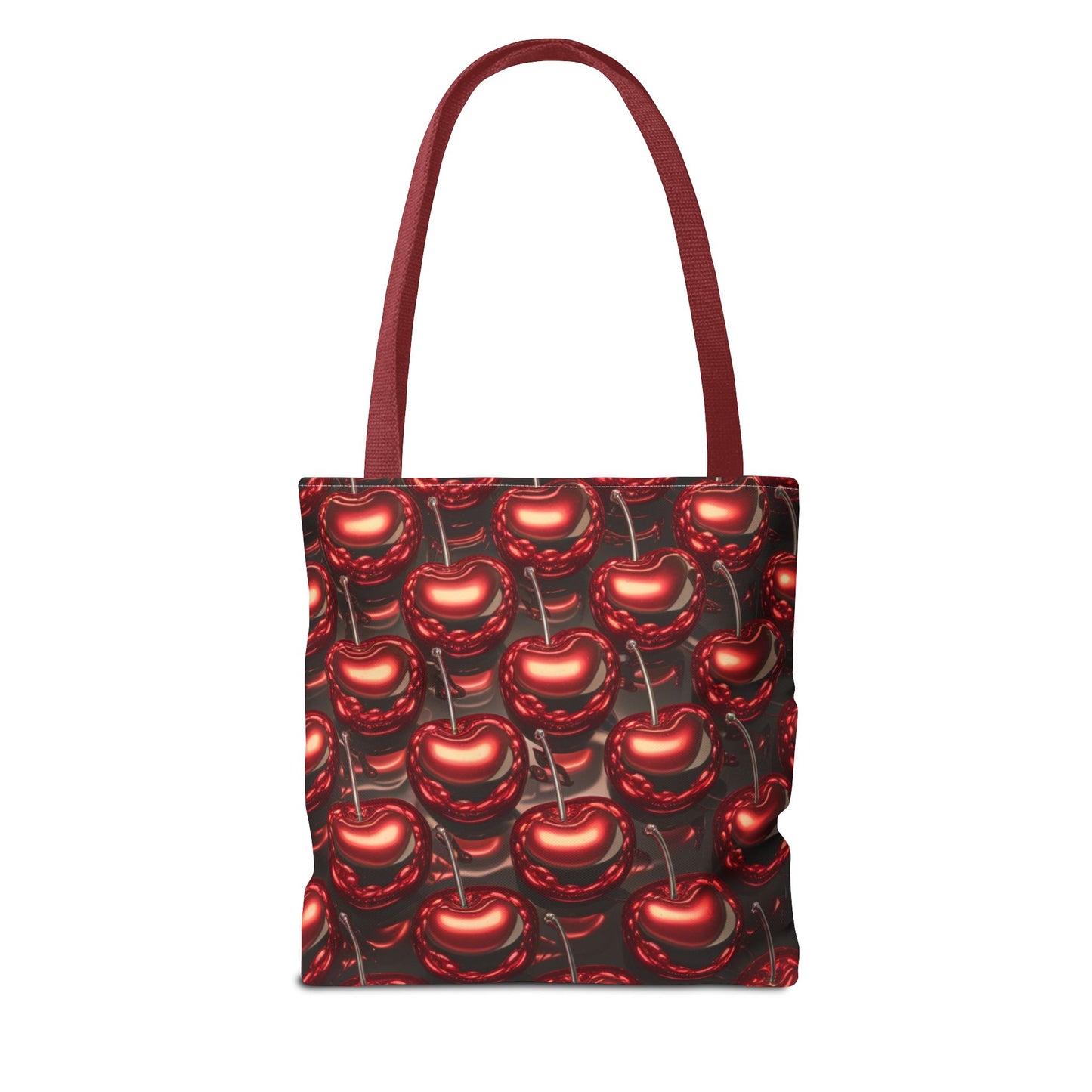 Glossy Cherry Pattern Canvas Tote Bag – Retro Black & Red Cherry Print, Coquette Cottagecore Aesthetic Shopper Tote, Fruit Lover Gift