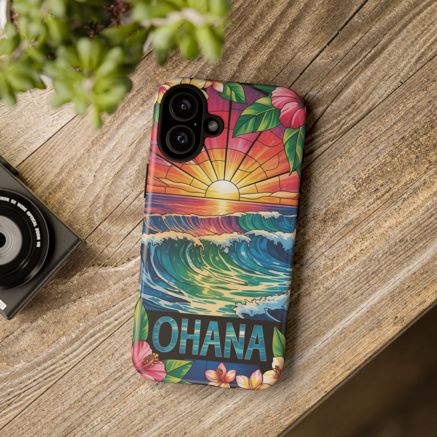 Ohana iPhone Case Tropical Hawaiian Sunset Phone Cover Wave Floral Beach Art Cute Gift for iPhone Lovers