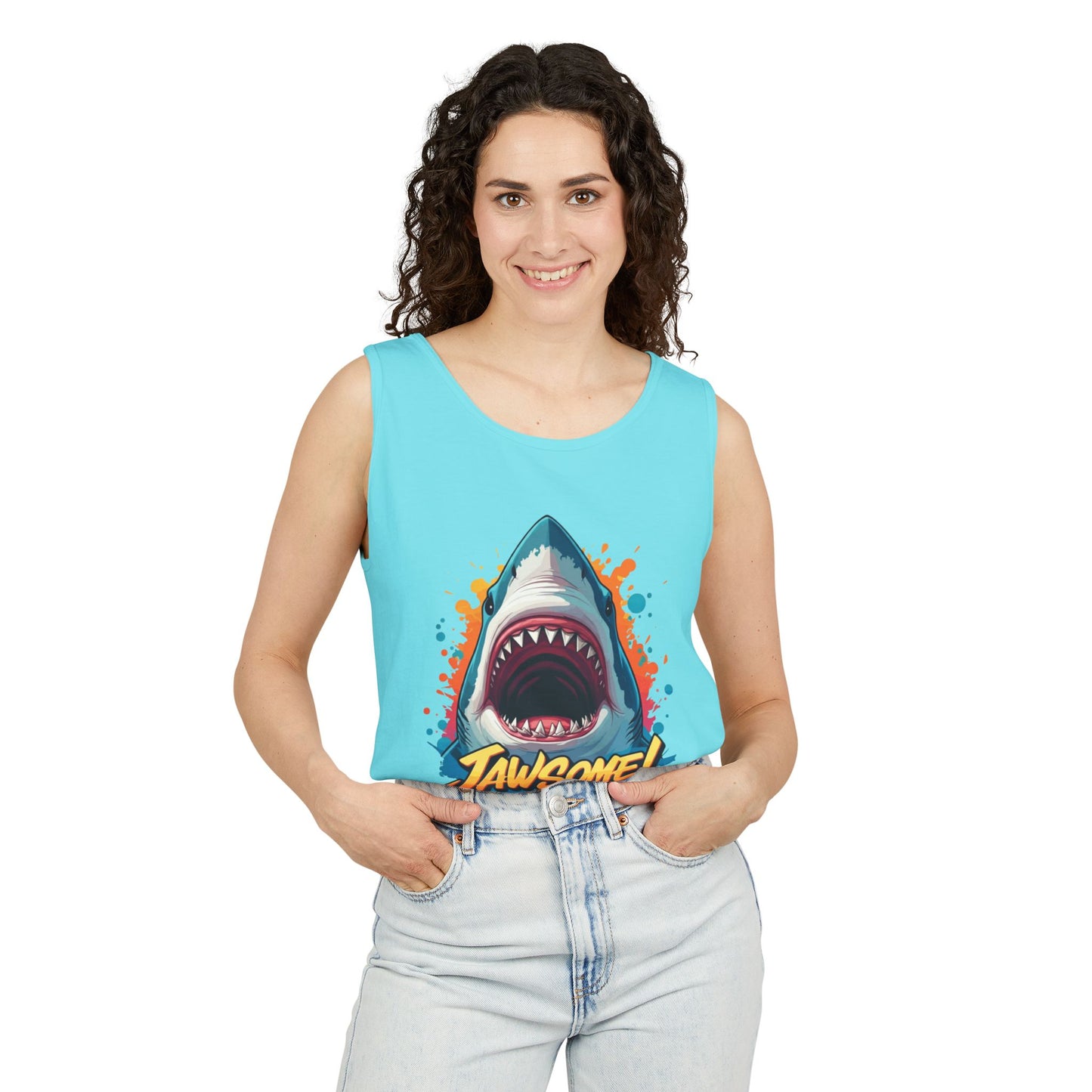 Jawsome Shark Graphic Tank Top | Funny Retro 90s-Style Shark Tee for Men and Women | Bold Ocean Print, Humor Gift, Summer Trending