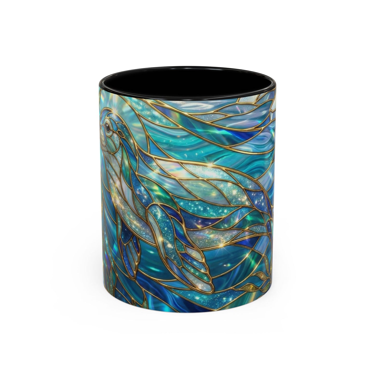 Seal Coffee Mug, Stained Glass Seal Mug, Cute Marine Animal Art Mug, Ocean Lover Gift, Unique Ceramic Coffee Cup, 11oz 15oz Coastal Mug