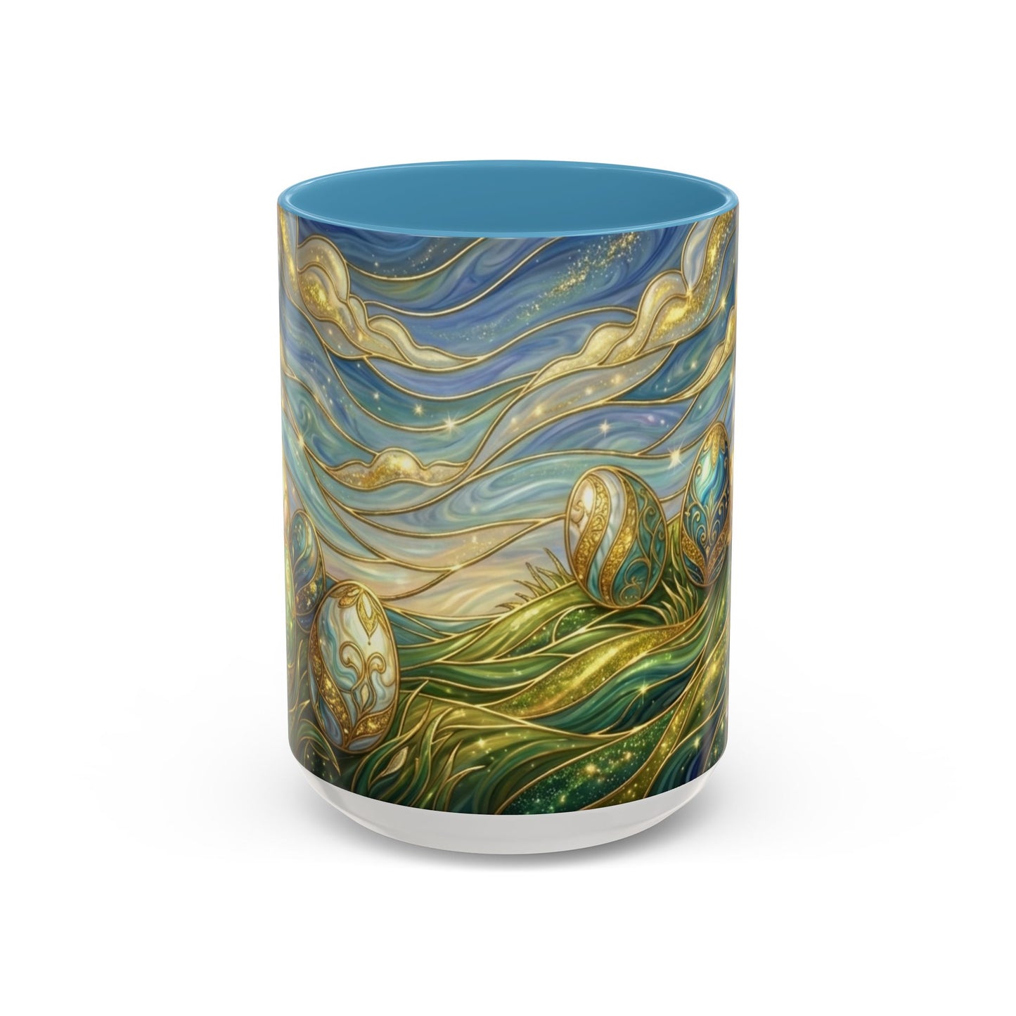 Stained Glass Easter Egg Mug, Magical Spring Floral Coffee Cup, Art Nouveau Fantasy Teacup, Elegant Celestial Starry Sky Mug Gift Idea