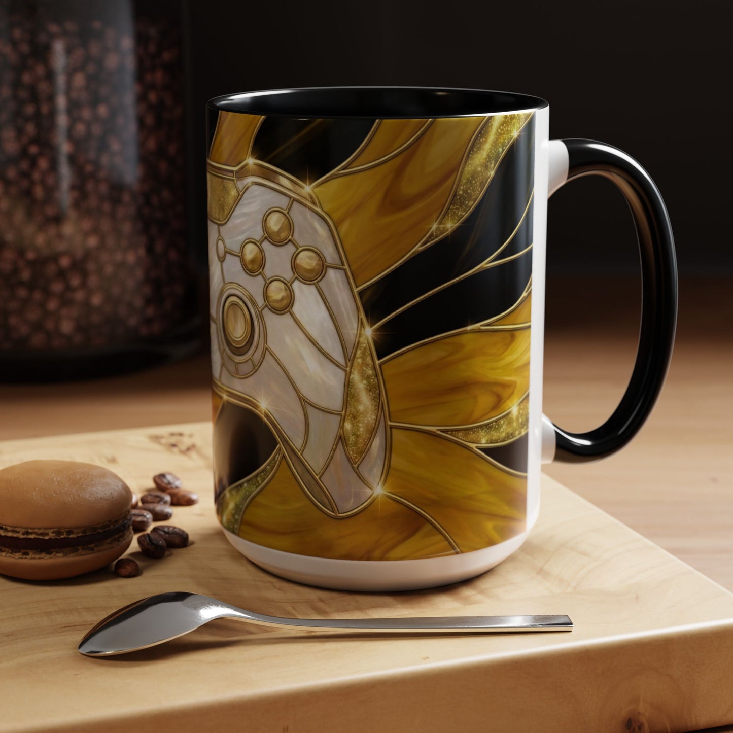 Stained Glass Gamer Mug, Gold Controller Coffee Cup, Video Game Gifts for Him, Gamer Boyfriend Gift, Teen Boy Gaming Mug, Desk Decor
