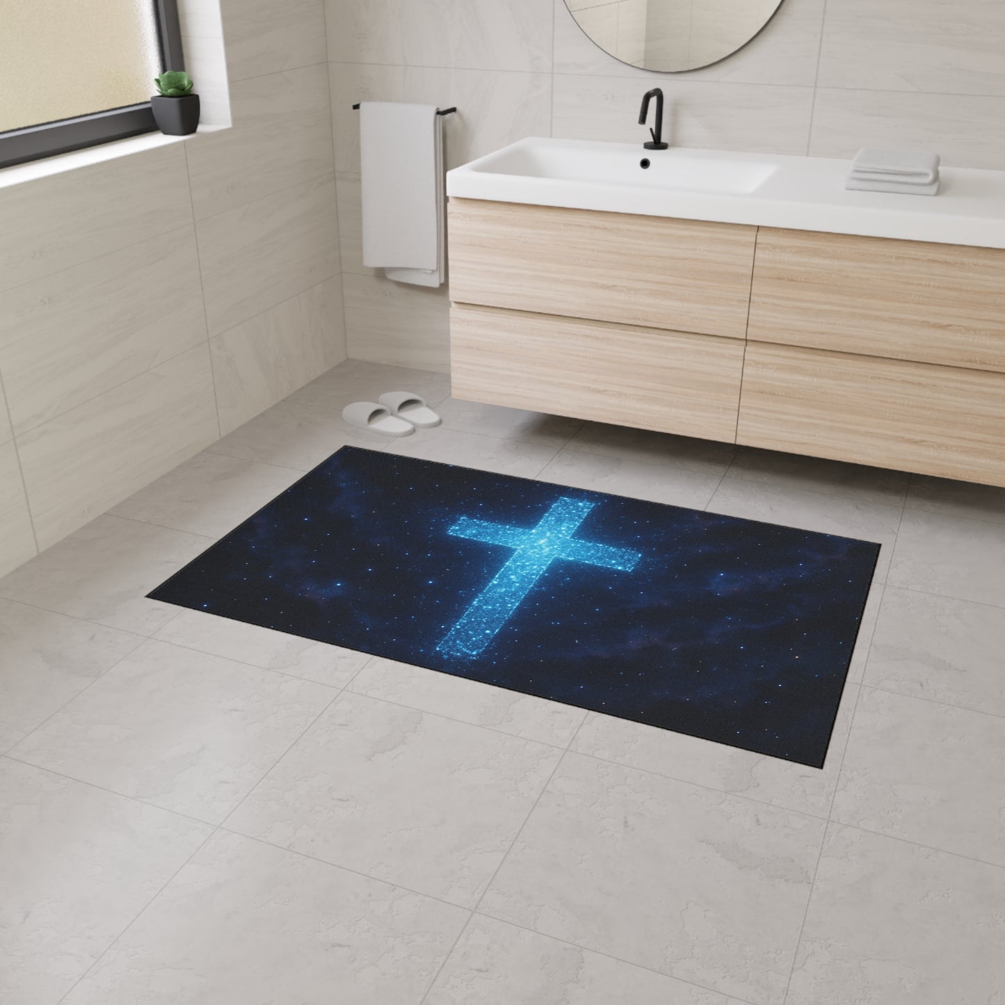 Floor Mat - Bioluminescent Cross Design Christian Decor Religious Welcome Mat Spiritual Door Mat Inspirational Rug