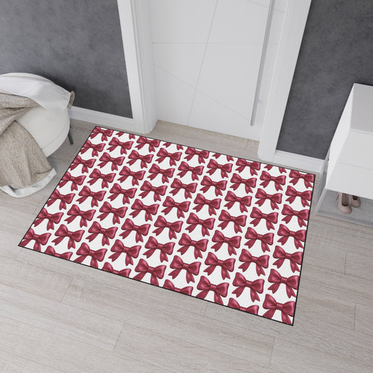 Pink Bow Doormat Cute Glam Entry Rug, Decorative Floor Mat with Repeating Bow Pattern, Girly Room or Holiday Decor