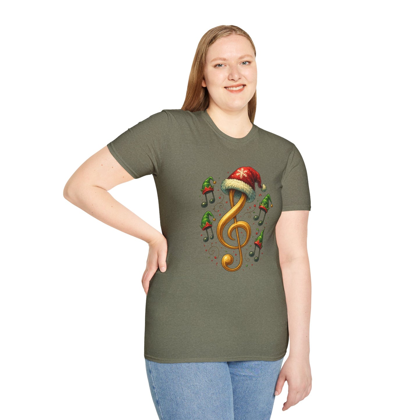 Christmas Music Shirt, Treble Clef Santa Hat Tee, Music Notes Elf Hats Christmas Shirt, Holiday Music Lover Gift, Funny Music Teacher Tee