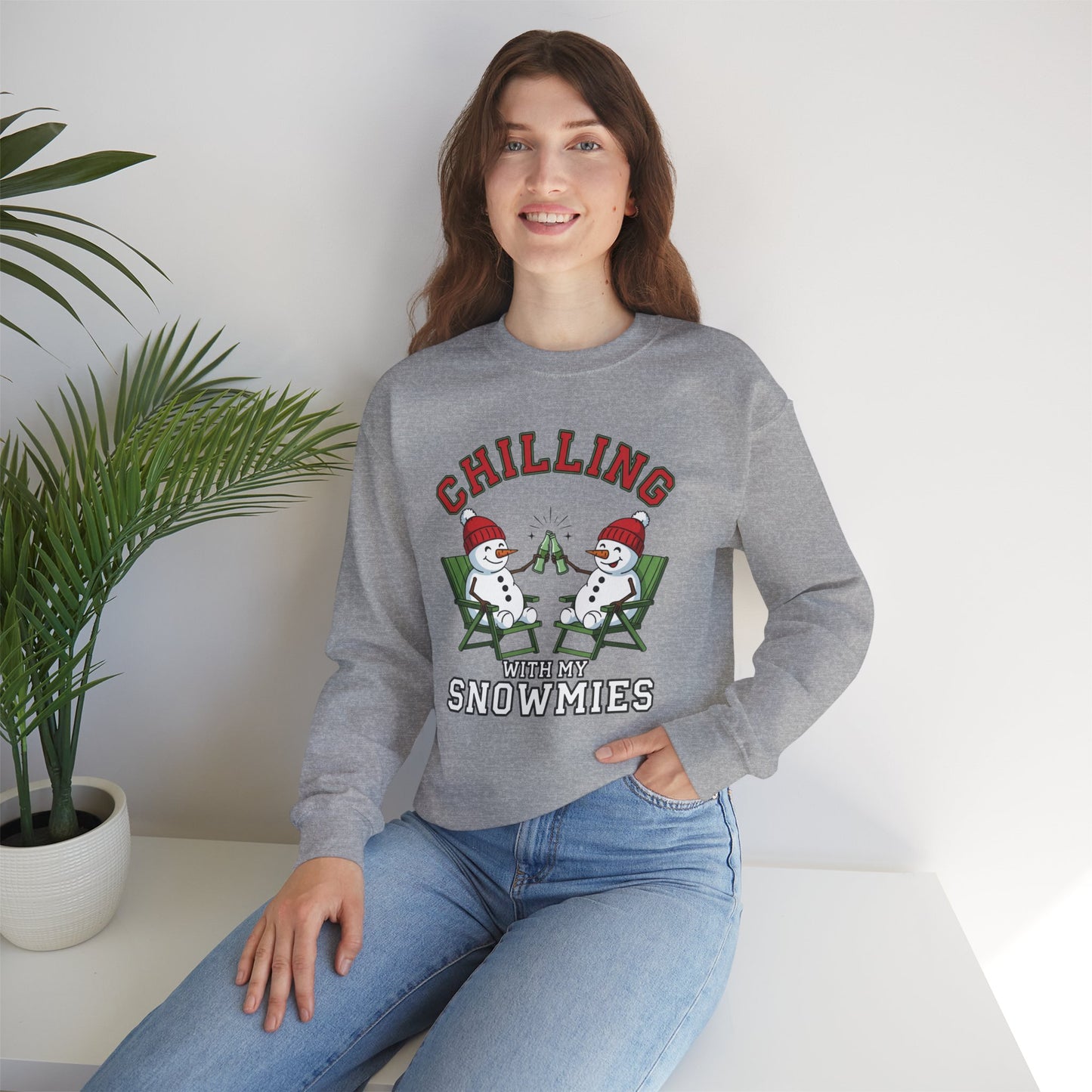 Chilling With My Snowmies Sweatshirt - Funny Christmas Snowman Sweater, Holiday Party Shirt, Cute Winter Gift, Matching Friends Xmas Top
