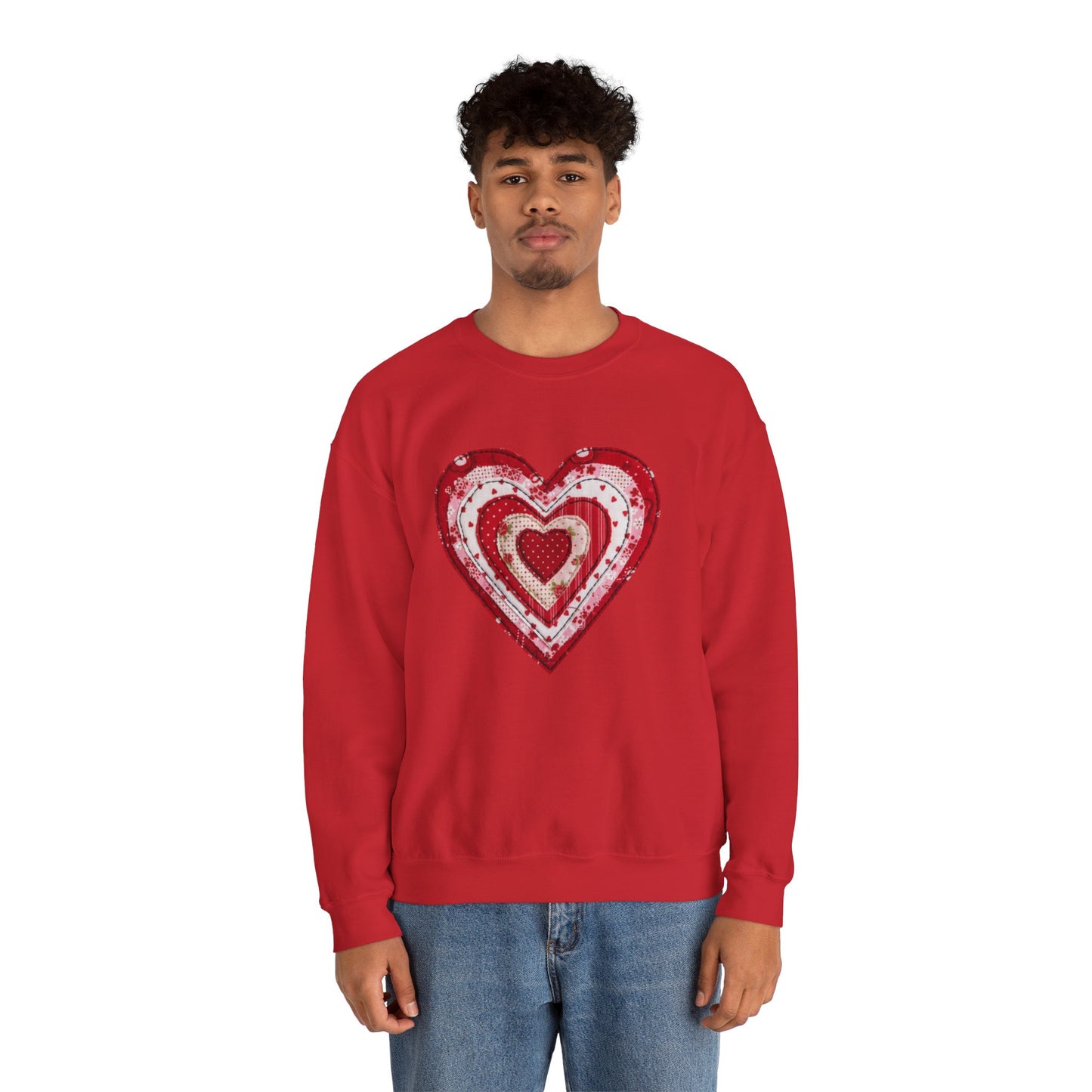 Faux Patchwork Heart Sweatshirt, Valentine Heart Shirt, Cute Valentine Gift, Retro Patchwork Crewneck, Cozy Love Sweater, Boho Heart Top