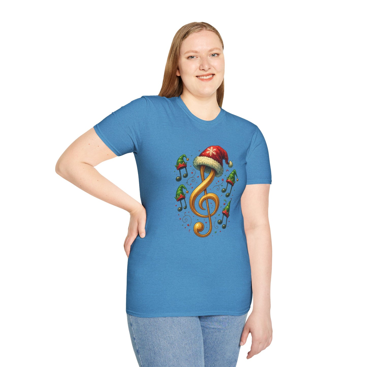 Christmas Music Shirt, Treble Clef Santa Hat Tee, Music Notes Elf Hats Christmas Shirt, Holiday Music Lover Gift, Funny Music Teacher Tee