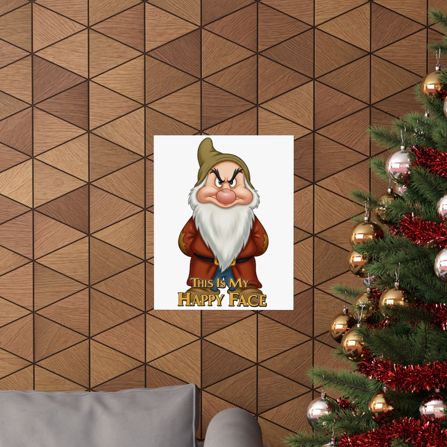 Funny Grumpy Dwarf Poster - "This Is My Happy Face" - Matte Vertical Wall Art