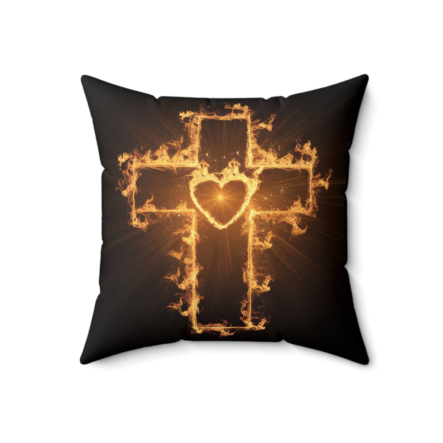 Flaming Cross Pillow - Decorative Christian Cushion for Faith-Inspired Decor