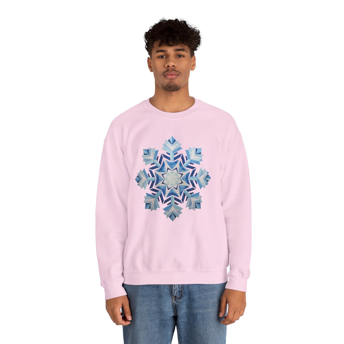 Faux Patchwork Snowflake Sweatshirt, Winter Snowflake Crewneck Unisex, Cozy Holiday Patchwork Sweatshirt, Nordic Snowflake Winter Pullover