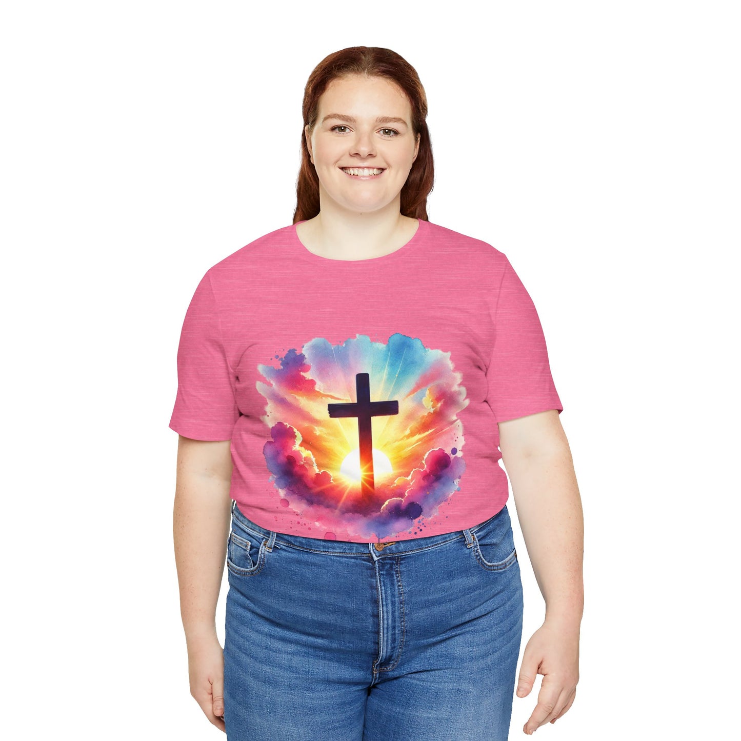 Faith Cross Sunburst Christian Tee | Inspirational Christian T-Shirt | Colorful Sunrise Cross Shirt | Faith Gifts for Women Men
