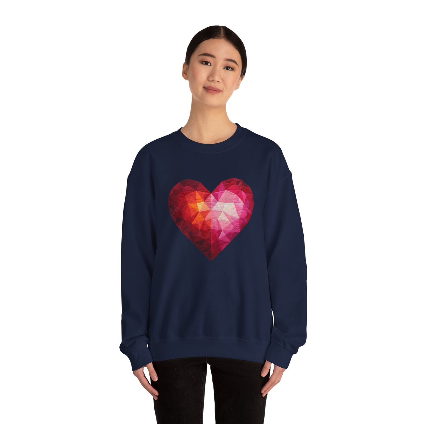 Faux Patchwork Heart Sweatshirt, Geometric Heart Sweater, Cute Valentines Sweatshirt, Cozy Pink Heart Crewneck, Winter Heart Pullover