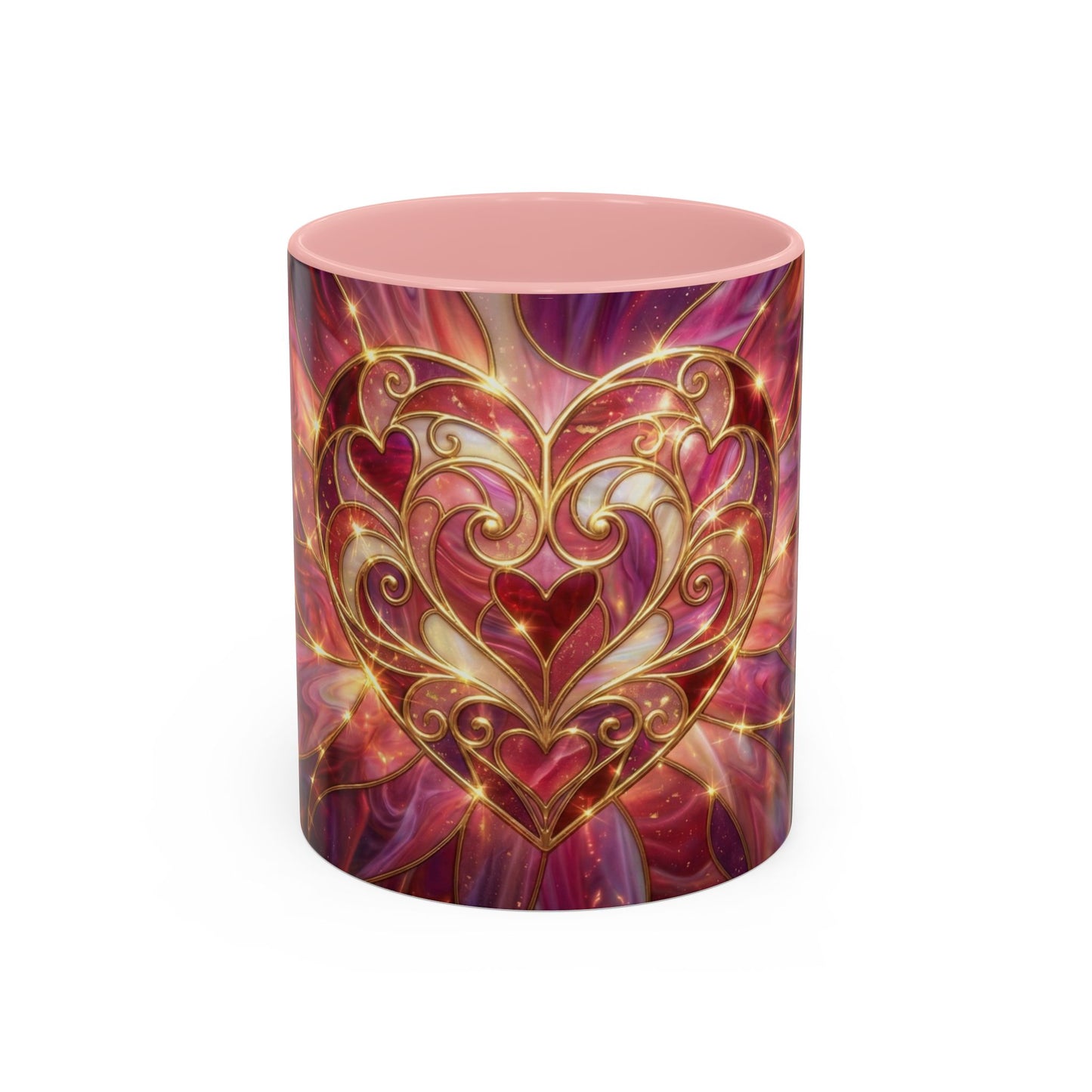 Stained Glass Heart Mug, Romantic Coffee Mug, Valentine Gift Mug, Love Heart Cup, Pink Aesthetic Mug, Anniversary Gift For Her