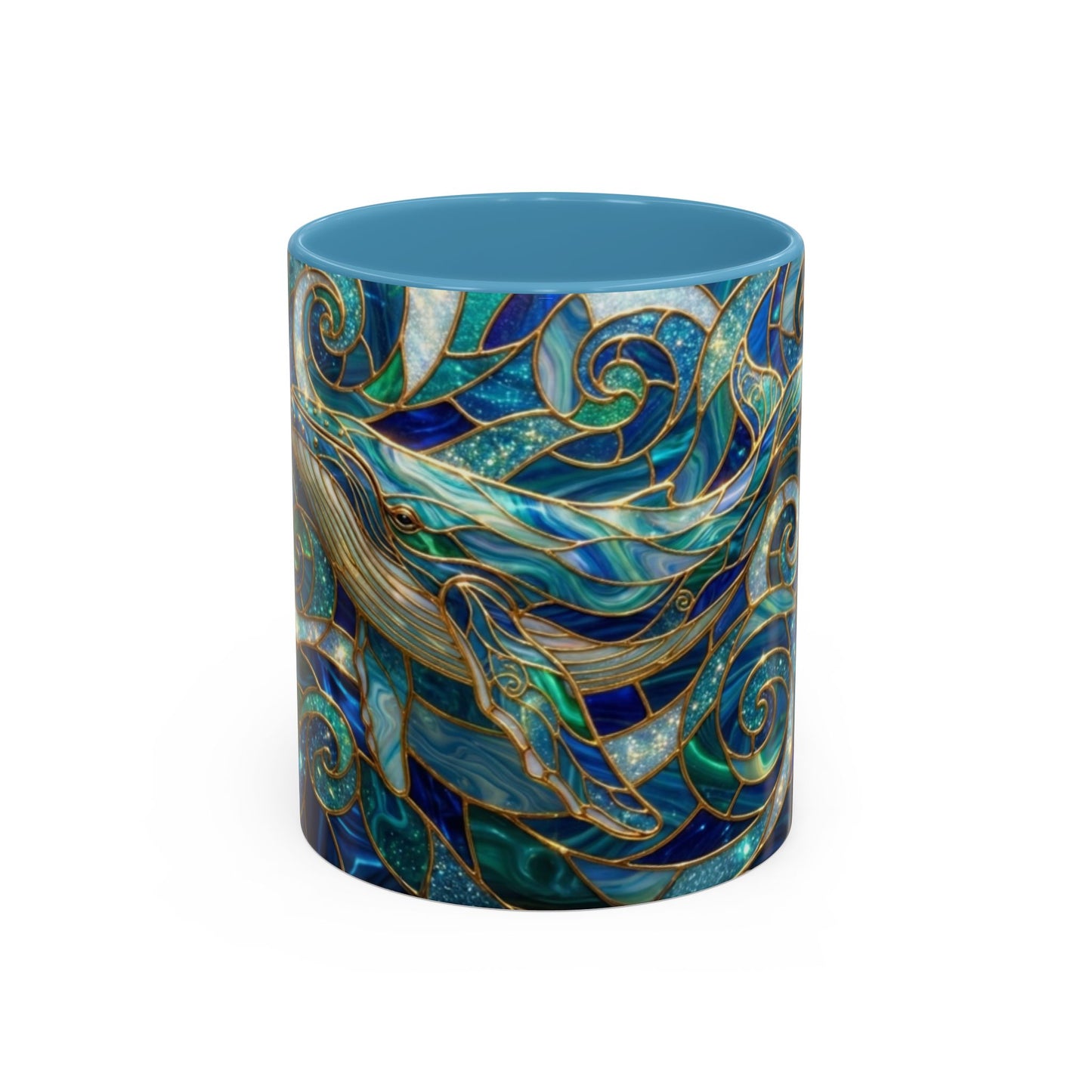 Stained Glass Whale Mug, Ocean Art Coffee Cup, Blue Sea Life Design, Nautical Gift For Ocean Lovers, Colorful Stained Glass Whale Cup