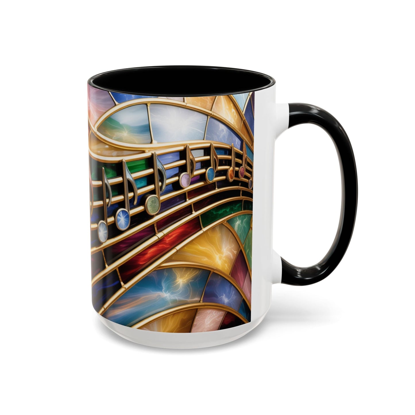 Stained Glass Music Mug, Musical Notes Coffee Cup, Colorful Treble Clef Mug, Musician Gift Idea, Music Lover Cup, Art Mug for Singers