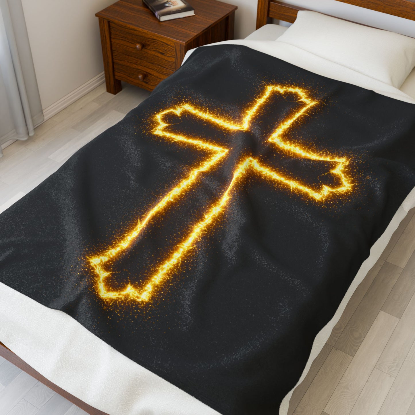 Inspirational Cross Velveteen Plush Blanket - Cozy Religious Throw for Faith and Comfort