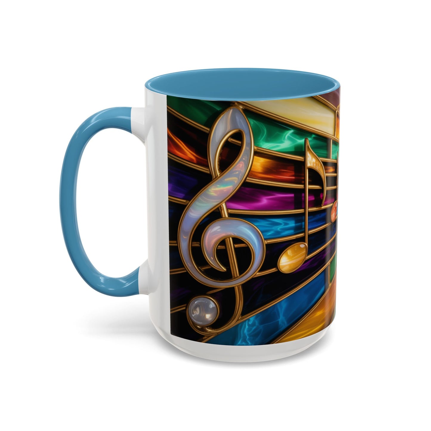 Stained glass music mug, musical notes coffee cup, colorful musician gift mug, music lover present, treble clef art mug, music teacher gift