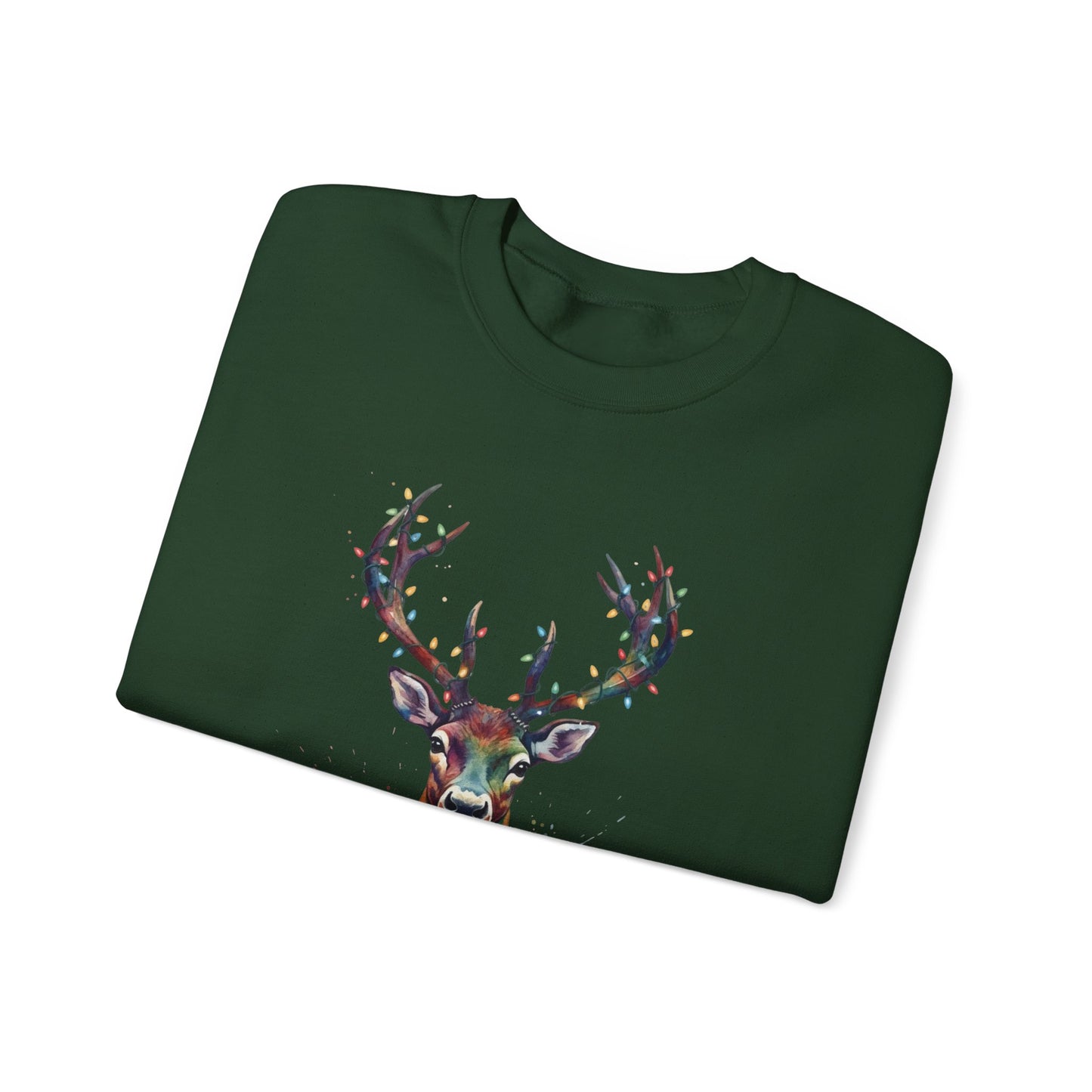 Colorful Reindeer Christmas Sweatshirt, Holiday Deer Lights Sweater, Watercolor Winter Crewneck, Festive Cozy Gift For Him Or Her