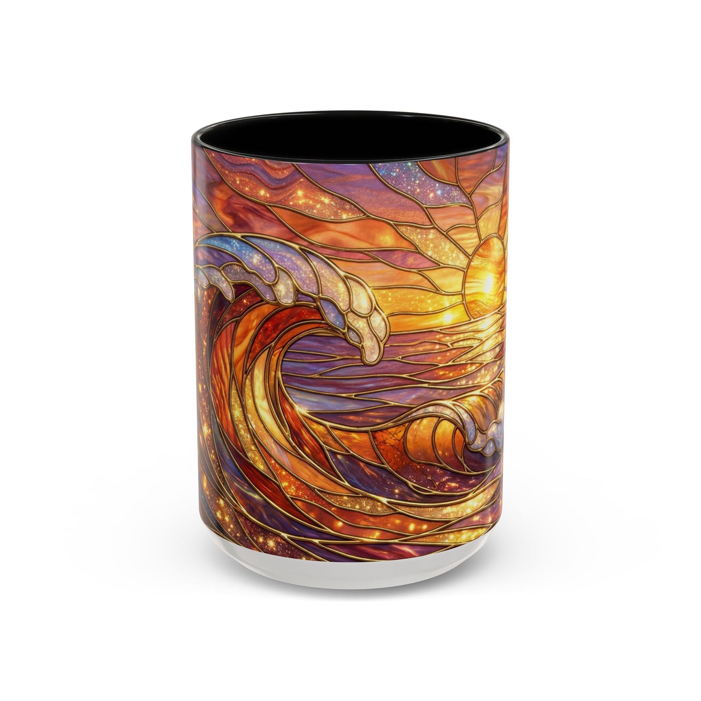 Stained Glass Wave Mug, Ocean Sunset Coffee Cup, Vibrant Beach Art, Sea Lover Gift, Mosaic Tea Cup, Summer Kitchen Decor, Nature Drinkware