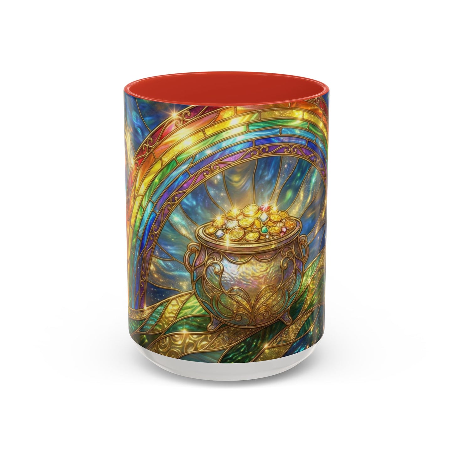 Stained Glass Pot of Gold Mug, Rainbow Coffee Cup, St Patricks Day Gift, Magical Fantasy Tea Mug, Celestial Drinkware, Lucky Irish Gift