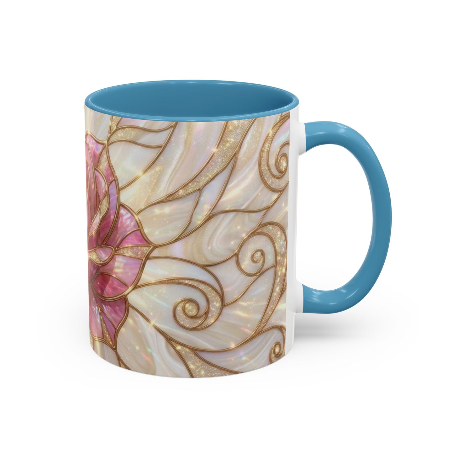 Pink Rose Stained Glass Mug, Gold Floral Coffee Cup, Romantic Flower Tea Cup, Gardener Gift For Mom, Botanical Art, Wife Birthday Gift