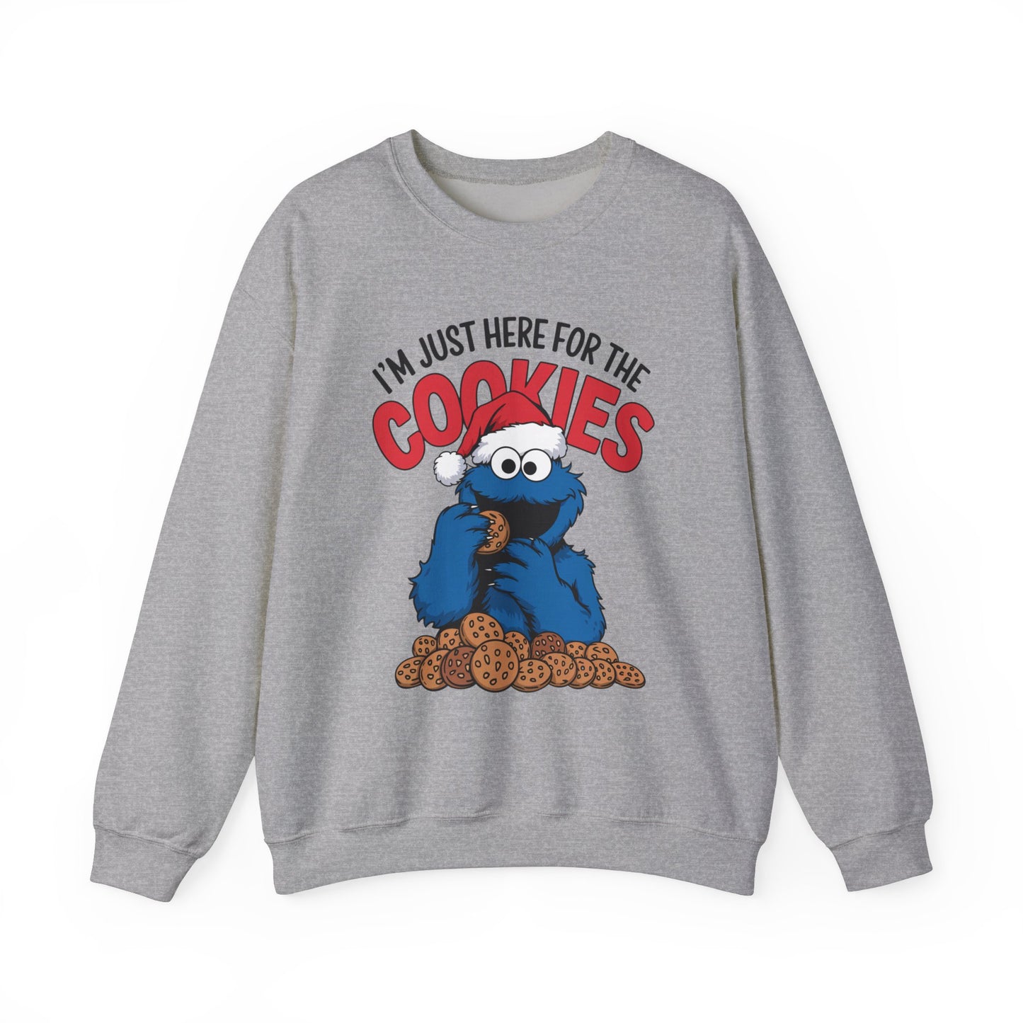 I’m Just Here for the Cookies Christmas Sweatshirt, Funny Holiday Sweater, Santa Cookie Lover Crewneck, Cozy Unisex Christmas Gift