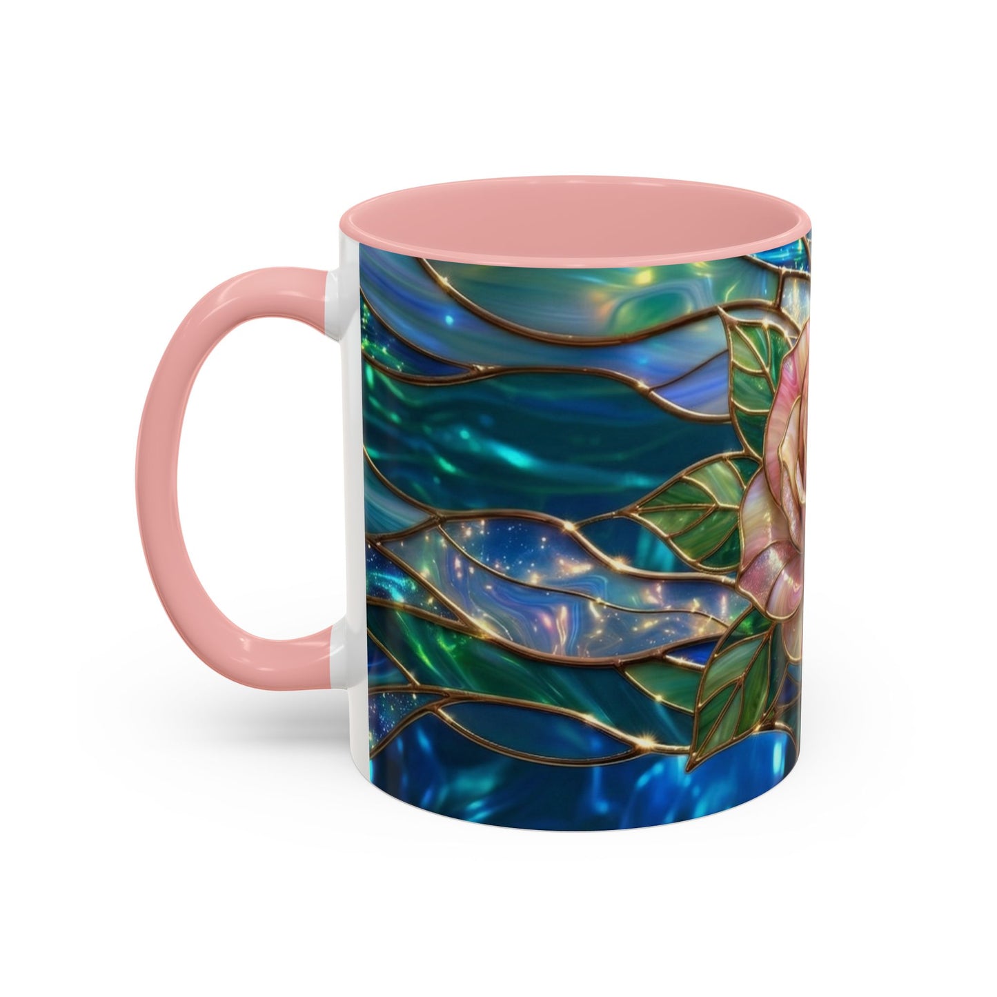 Stained Glass Rose Mug, Pink Flower Coffee Cup, Fantasy Floral Tea Cup, Magical Garden Gift, Galaxy Rose Art, Botanical Lover Present