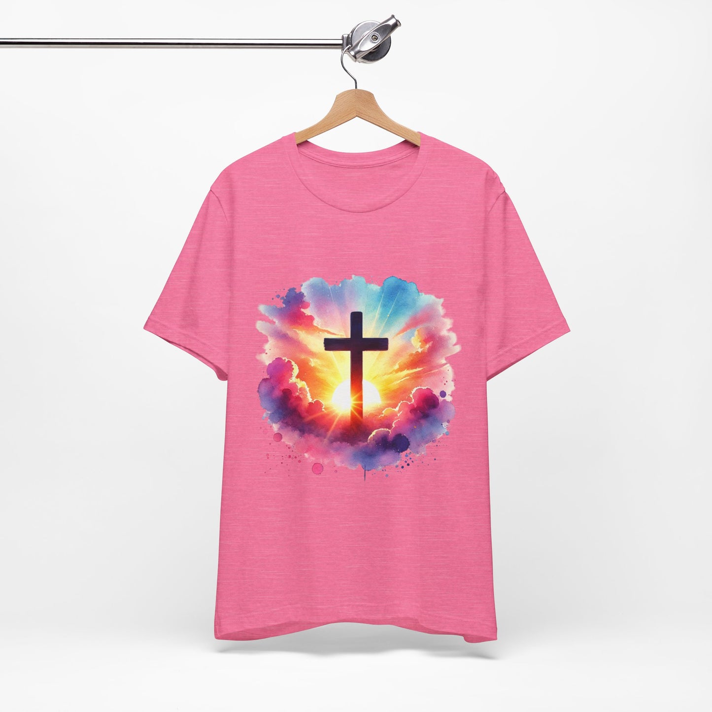 Faith Cross Sunburst Christian Tee | Inspirational Christian T-Shirt | Colorful Sunrise Cross Shirt | Faith Gifts for Women Men