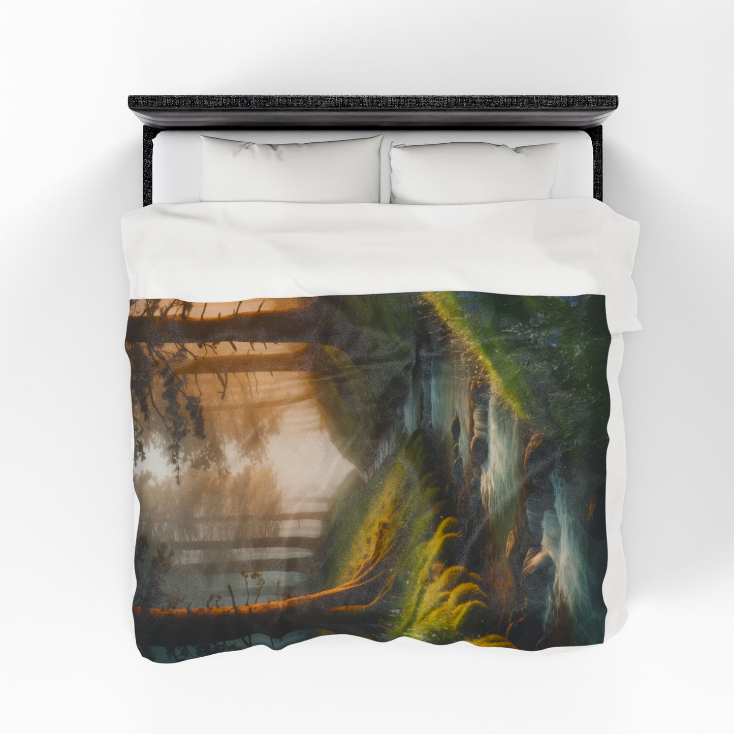 Serene Nature Velveteen Plush Blanket Cozy Décor for Home Nature Blanket Forest Throw with Stream