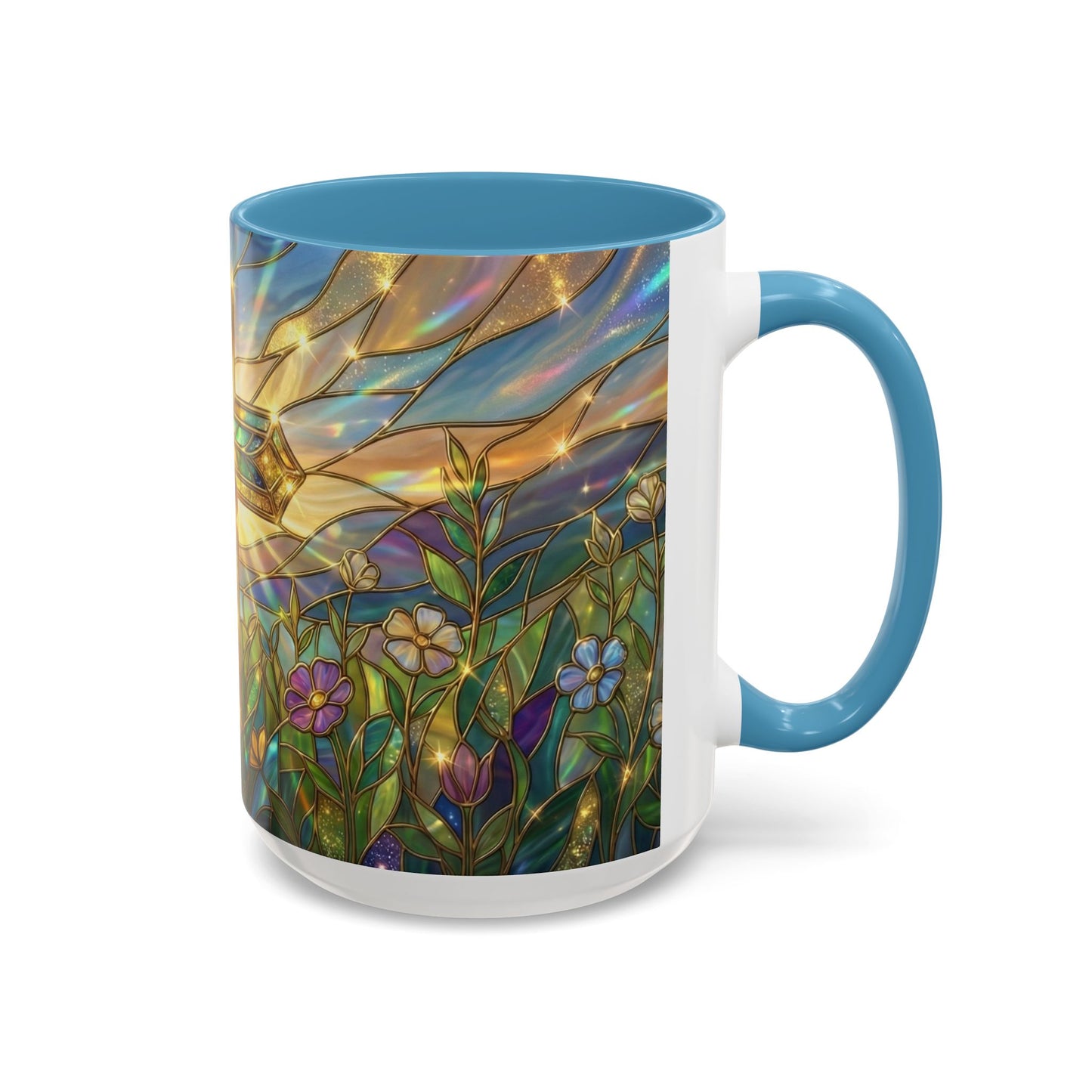 Stained Glass Cross Mug, Christian Coffee Cup With Floral Design, Faith Inspired Ceramic Mug, Religious Gift, 11oz 15oz