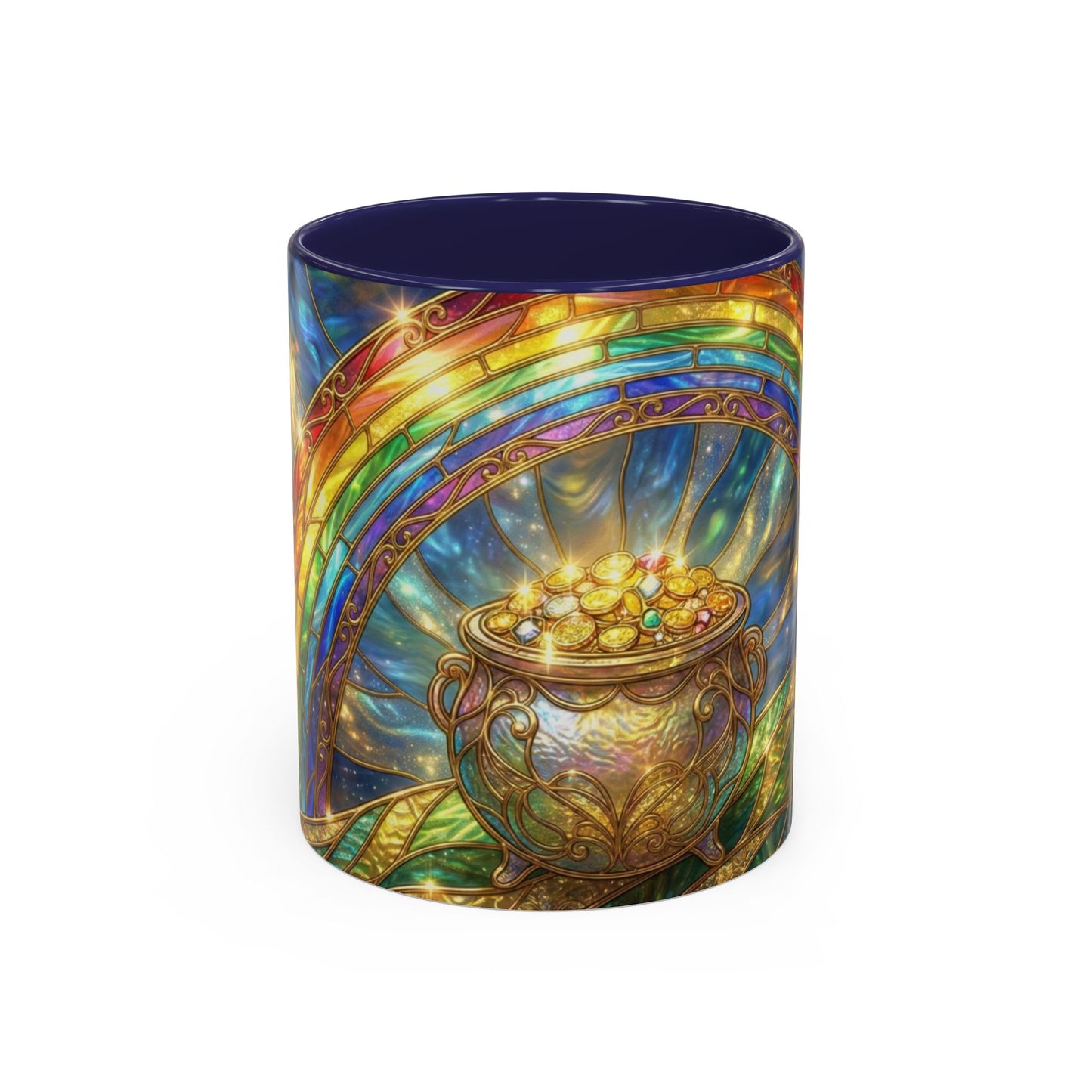 Stained Glass Pot of Gold Mug, Rainbow Coffee Cup, St Patricks Day Gift, Magical Fantasy Tea Mug, Celestial Drinkware, Lucky Irish Gift