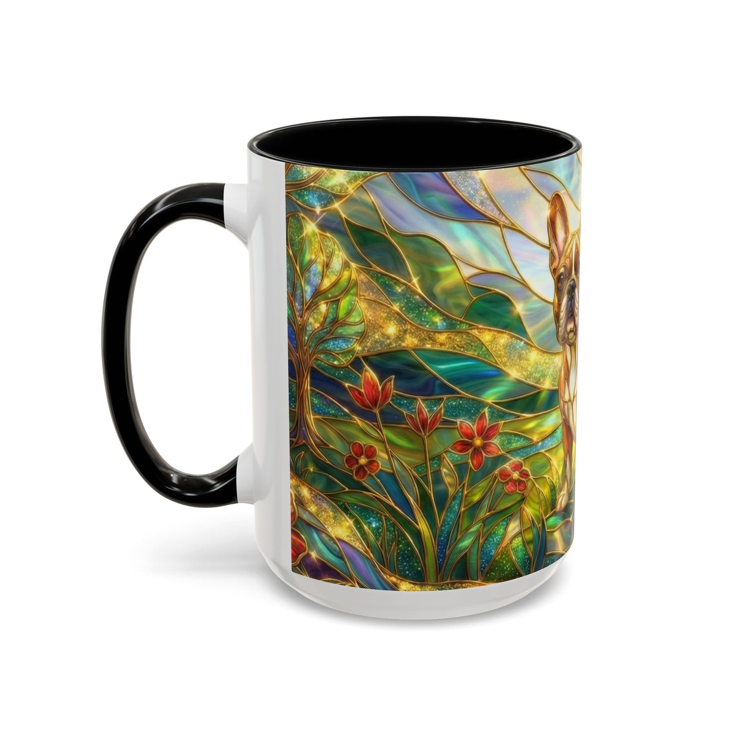 Stained Glass French Bulldog Mug, Frenchie Dog Coffee Mug, Dog Lover Gift Cup, Colorful Art Nouveau Dog Mug, Pet Lover Gift