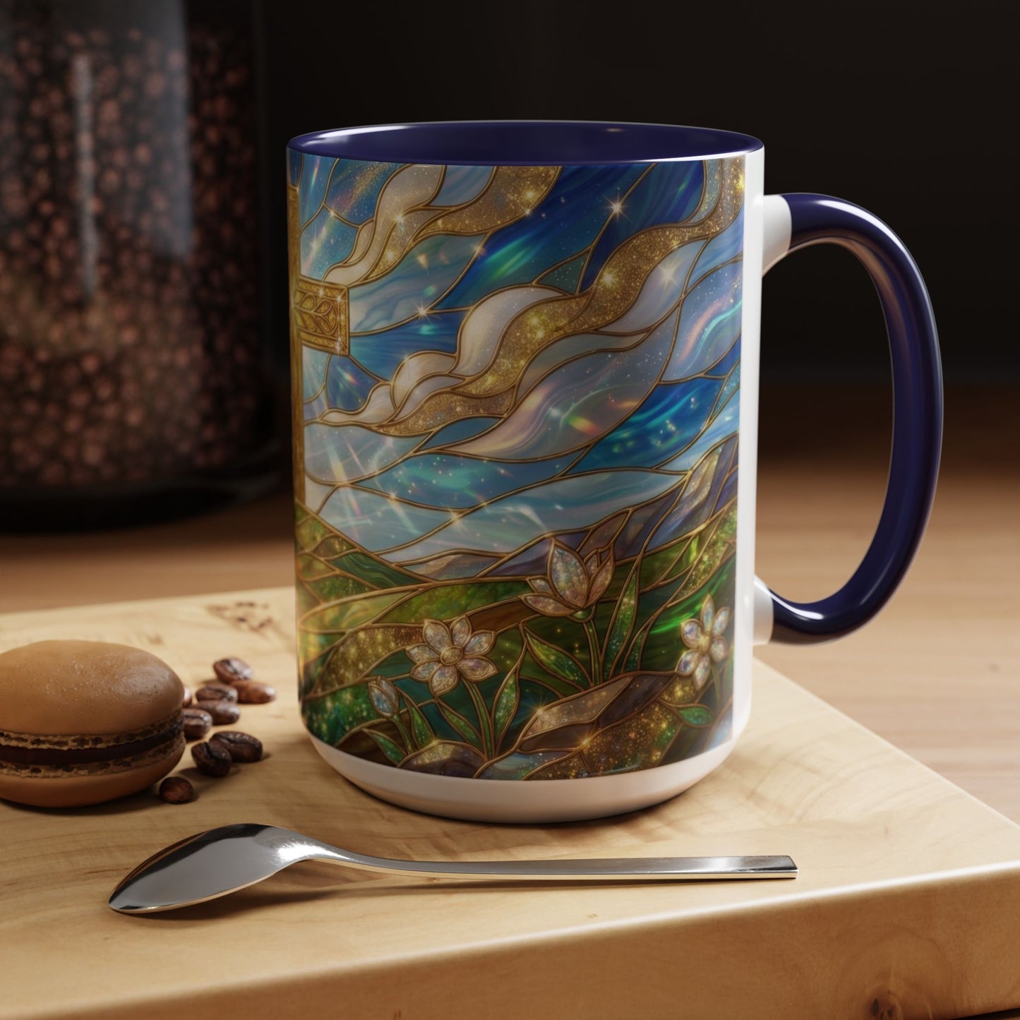 Stained Glass Cross Mug, Christian Coffee Mug, Faith Inspired Art Cup, Religious Gift For Women Men, Inspirational Christian Mug