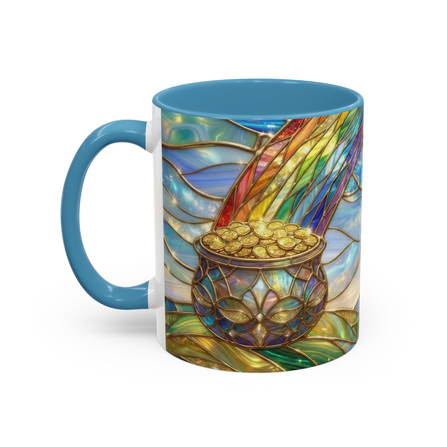 Stained Glass Rainbow Mug, Pot Of Gold Coffee Cup, St Patricks Day Gift, Magical Fantasy Tea Cup, Lucky Irish Leprechaun, Colorful Art