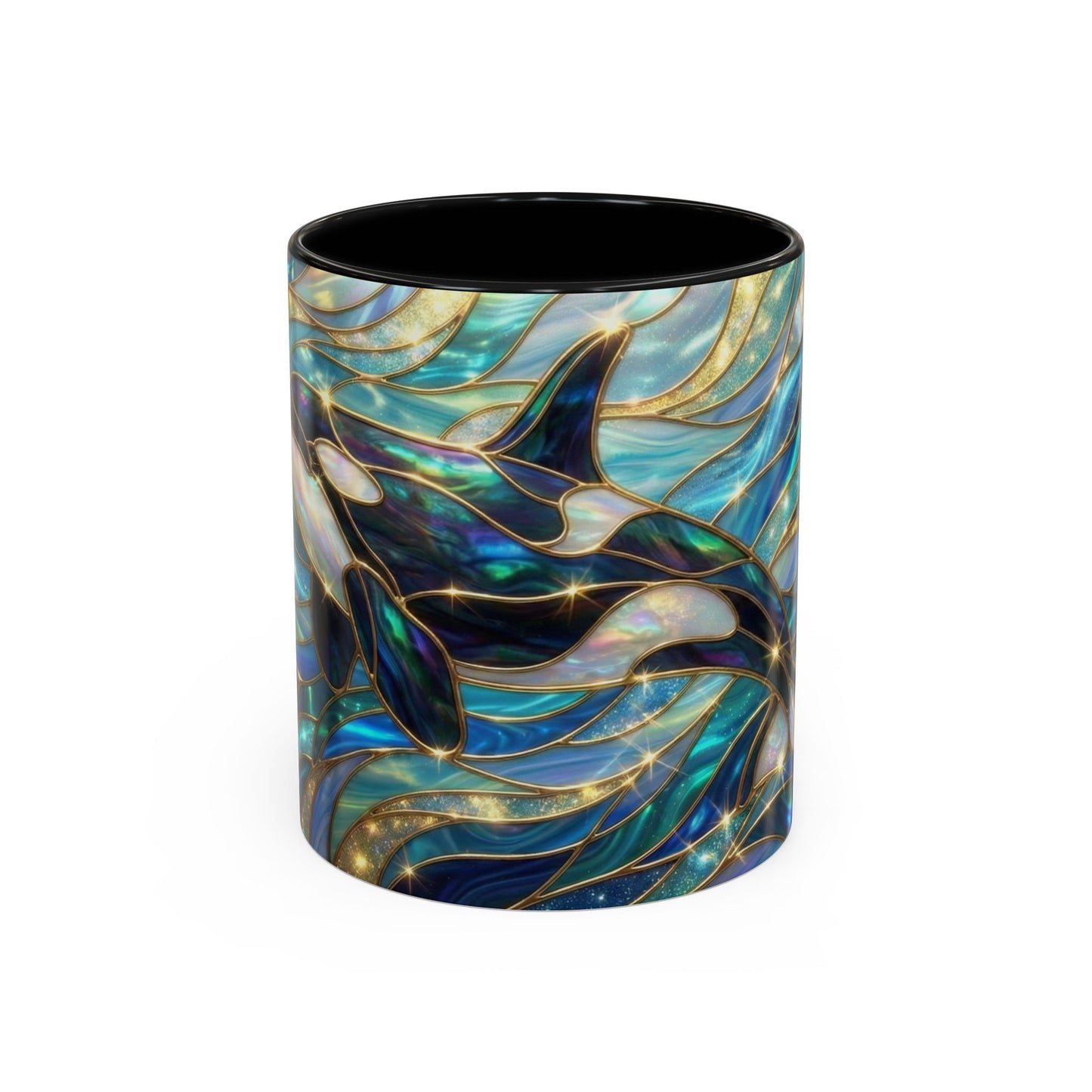 Orca Coffee Mug, Killer Whale Mug, Stained Glass Orca Art Mug, Ocean Animal Coffee Cup, Marine Life Gift, 11oz 15oz Ceramic Mug
