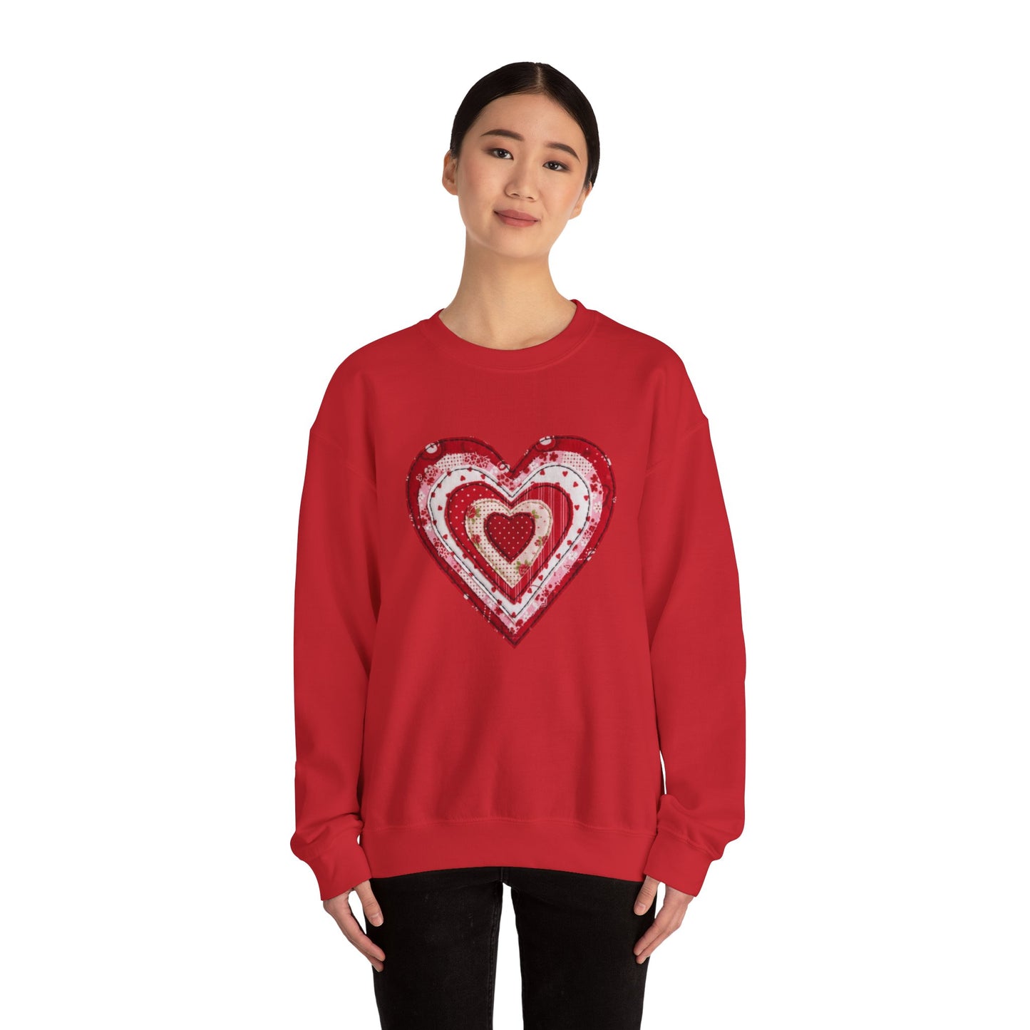 Faux Patchwork Heart Sweatshirt, Valentine Heart Shirt, Cute Valentine Gift, Retro Patchwork Crewneck, Cozy Love Sweater, Boho Heart Top