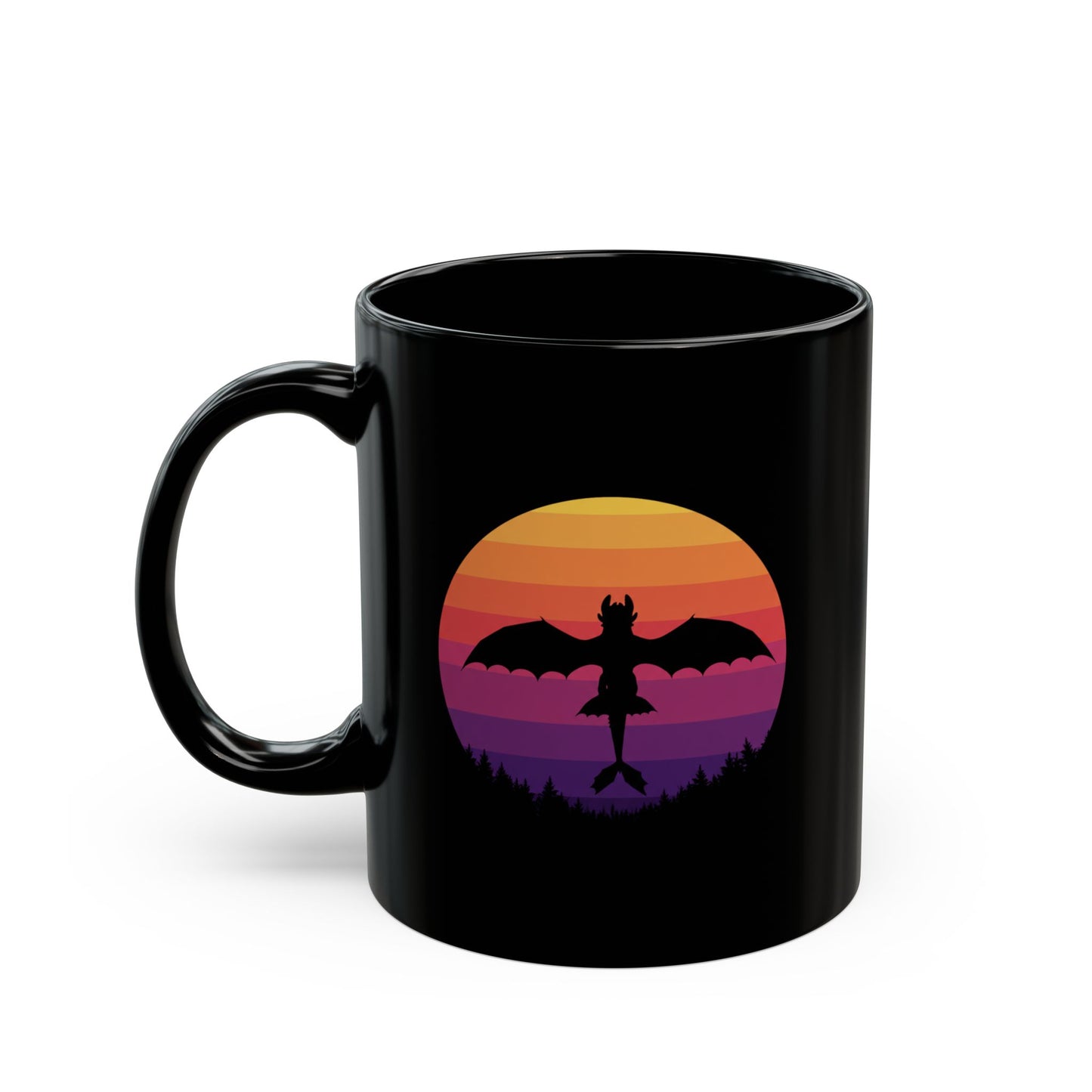 Dragon Mug, Fantasy Coffee Mug, Black Gothic Mug, Retro Sunset Dragon Gift, Gamer Mug, DnD Mug, Gift for Dragon Lover, Coffee Cup