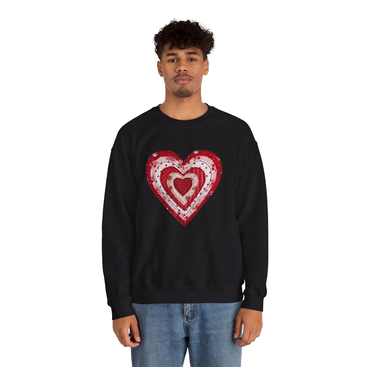 Faux Patchwork Heart Sweatshirt, Valentine Heart Shirt, Cute Valentine Gift, Retro Patchwork Crewneck, Cozy Love Sweater, Boho Heart Top