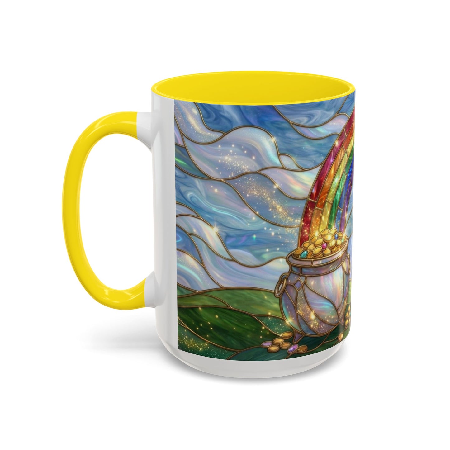 Stained Glass Rainbow Mug, Pot Of Gold Coffee Cup, St Patricks Day Gift, Whimsical Magical Art Mug, Lucky Irish Leprechaun Treasure