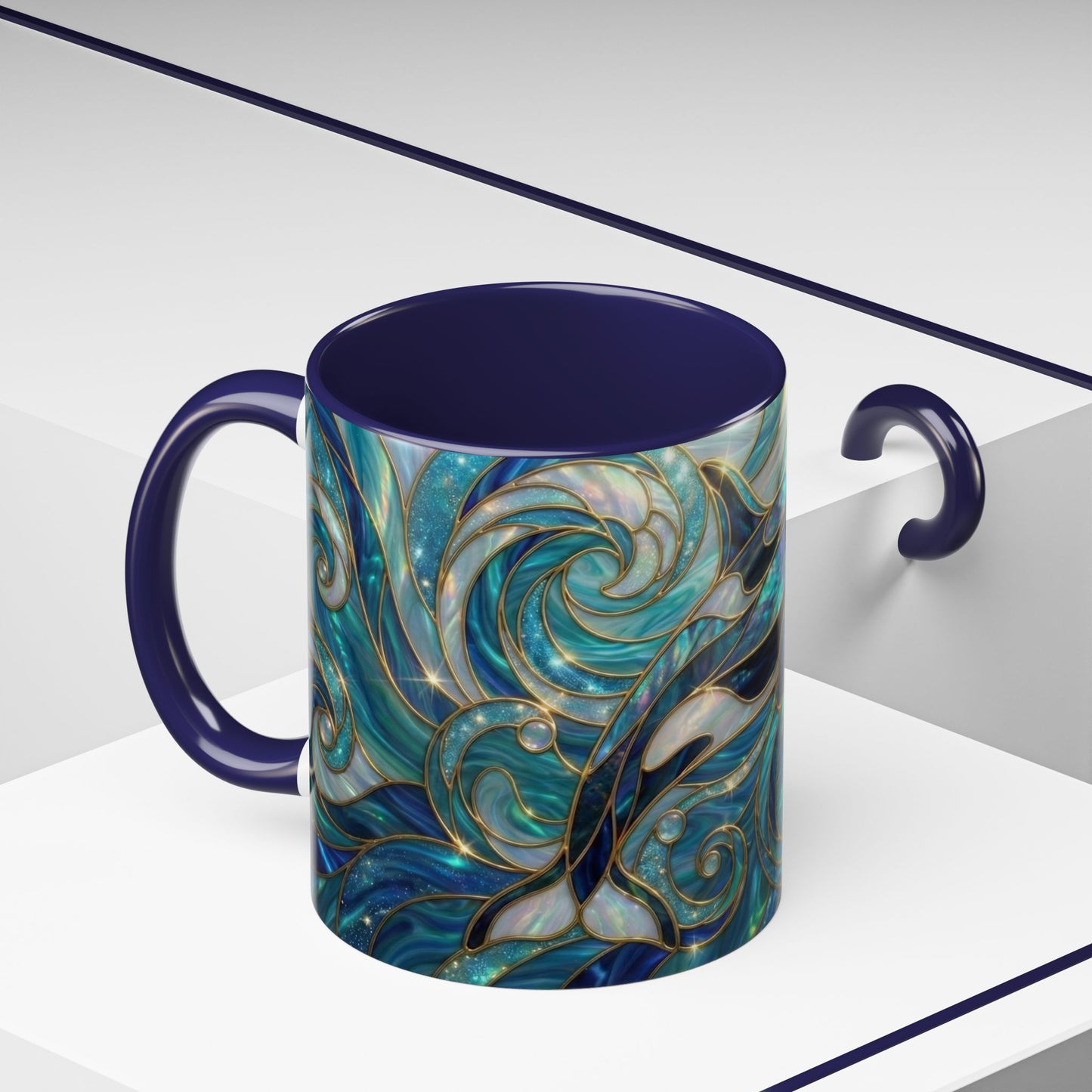 Orca Whale Coffee Mug, Ocean Art Mug, Stained Glass Whale Design, Marine Life Gift, Ceramic Coffee Cup, 11oz 15oz Waves Mug, Coastal Decor