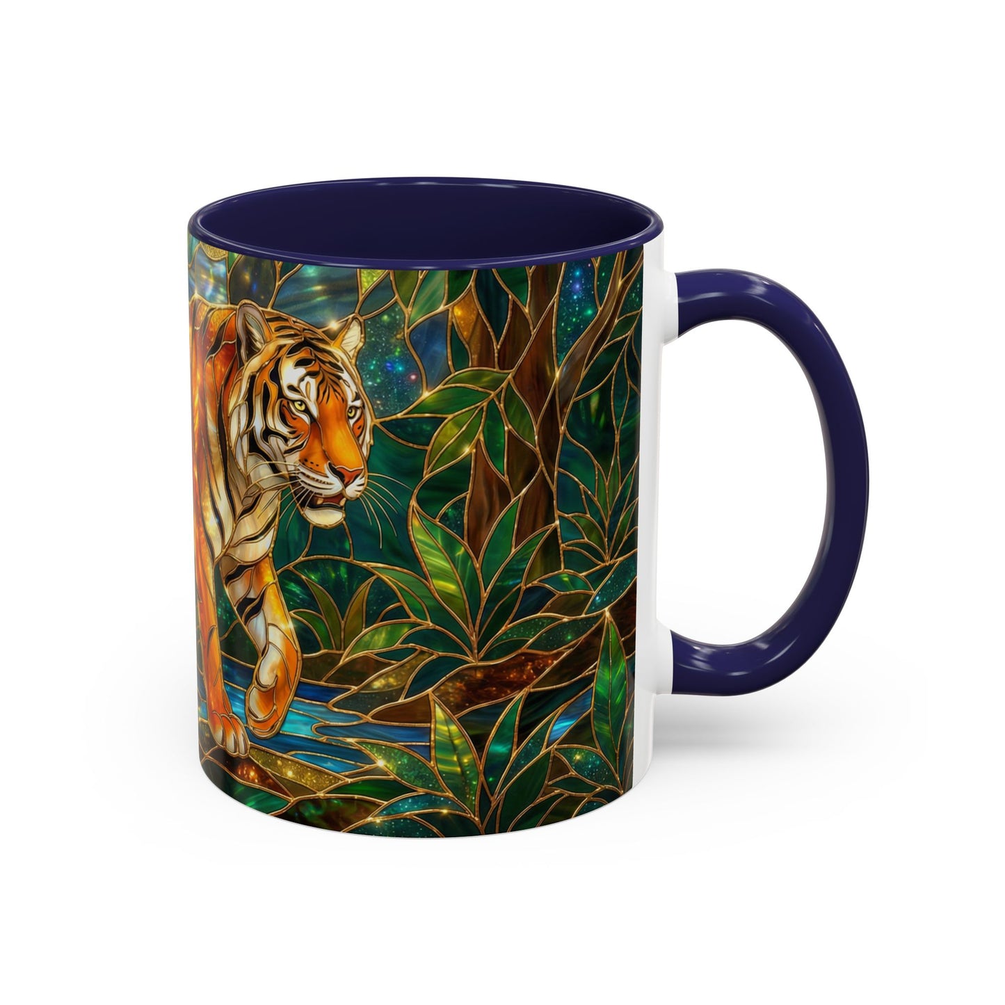 Stained Glass Tiger Mug, Tiger Coffee Cup, Wildlife Art Mug, Jungle Tiger Gift, Animal Lover Mug, Nature Inspired Coffee Cup