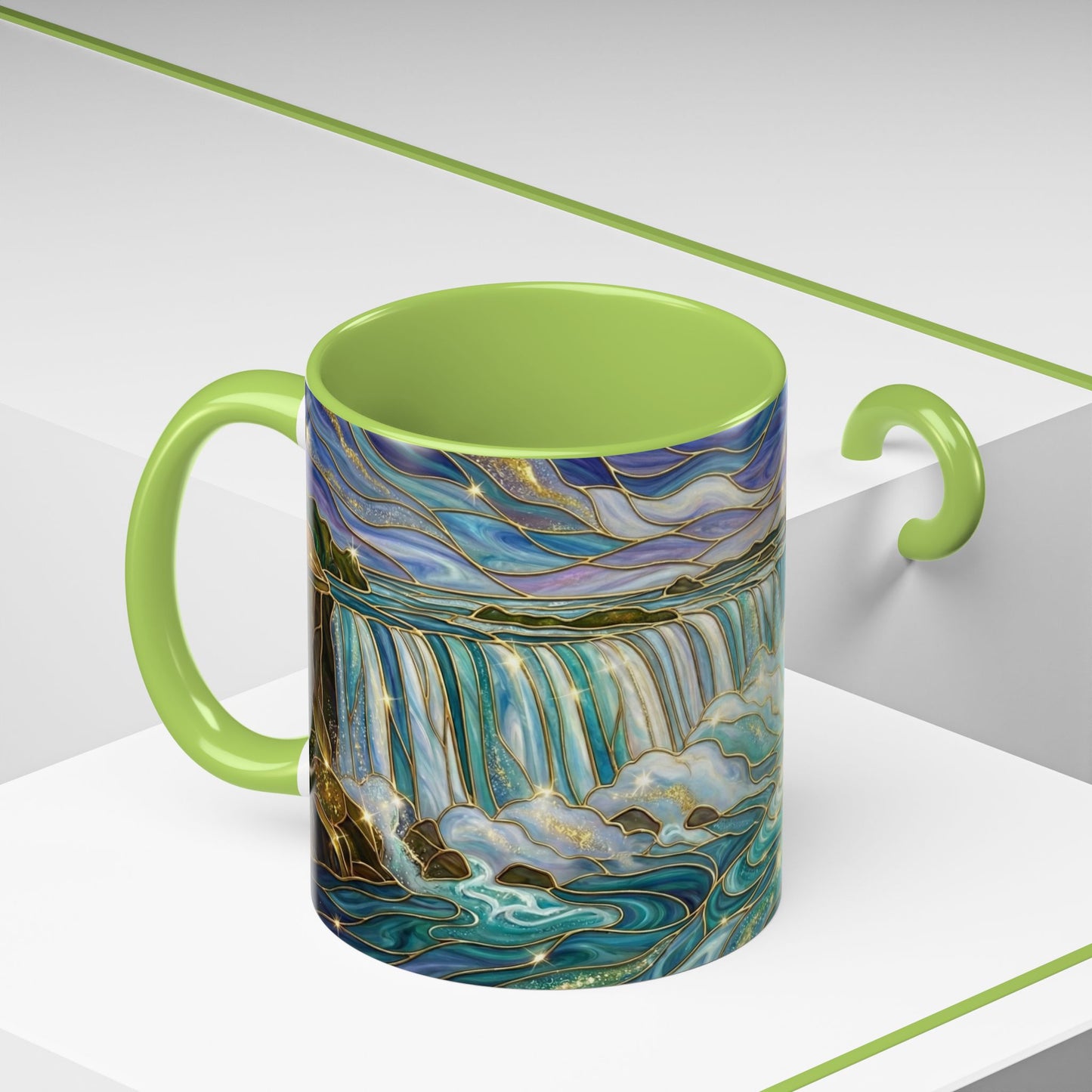 Faux Stained Glass Niagara Falls Mug, Waterfall Coffee Cup, Canada Souvenir Gift, Upstate New York Travel Memento, Nature Lover Tea Cup
