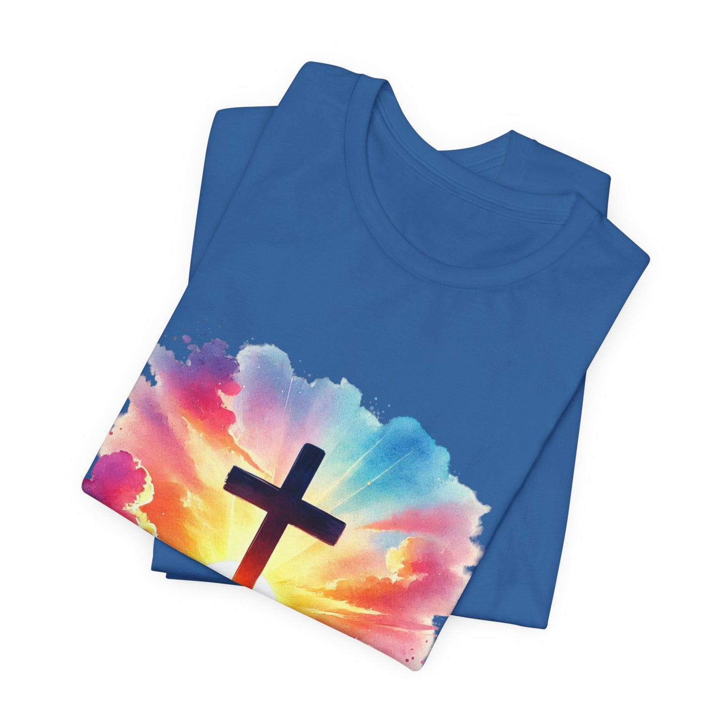 Faith Cross Sunburst Christian Tee | Inspirational Christian T-Shirt | Colorful Sunrise Cross Shirt | Faith Gifts for Women Men